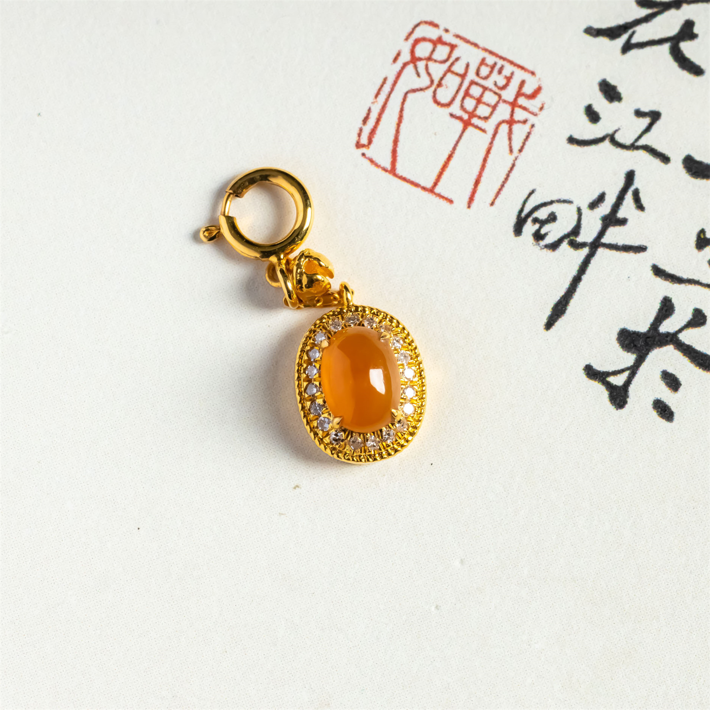 缅甸天然翡翠A货老坑冰种红翡戒面吊坠18K冰黄精品万能扣翡翠挂件