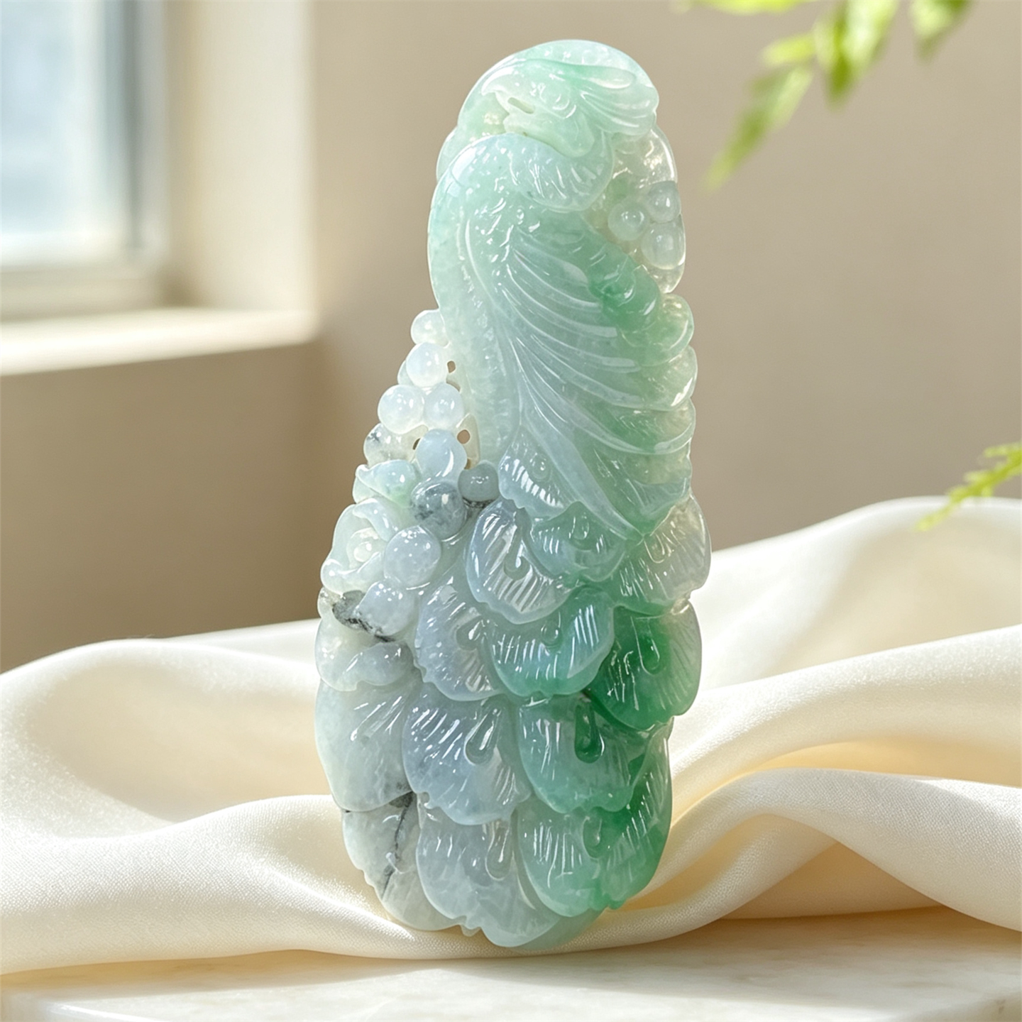 翠贵人糯冰阳绿三彩凤凰如意吊坠