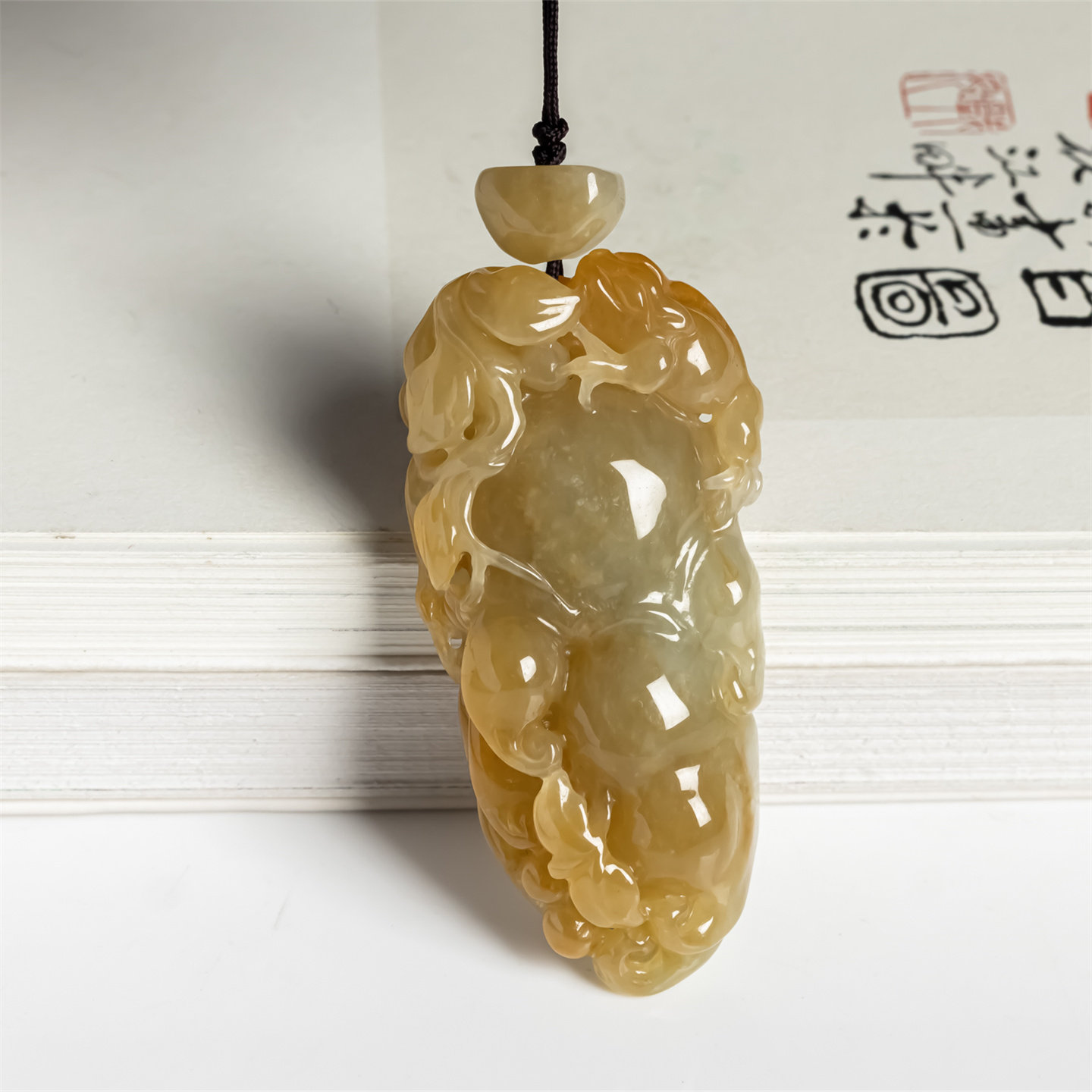 缅甸天然翡翠a货冰糯老坑黄翡佛手瓜吊坠男女款冰黄如意翡翠挂件