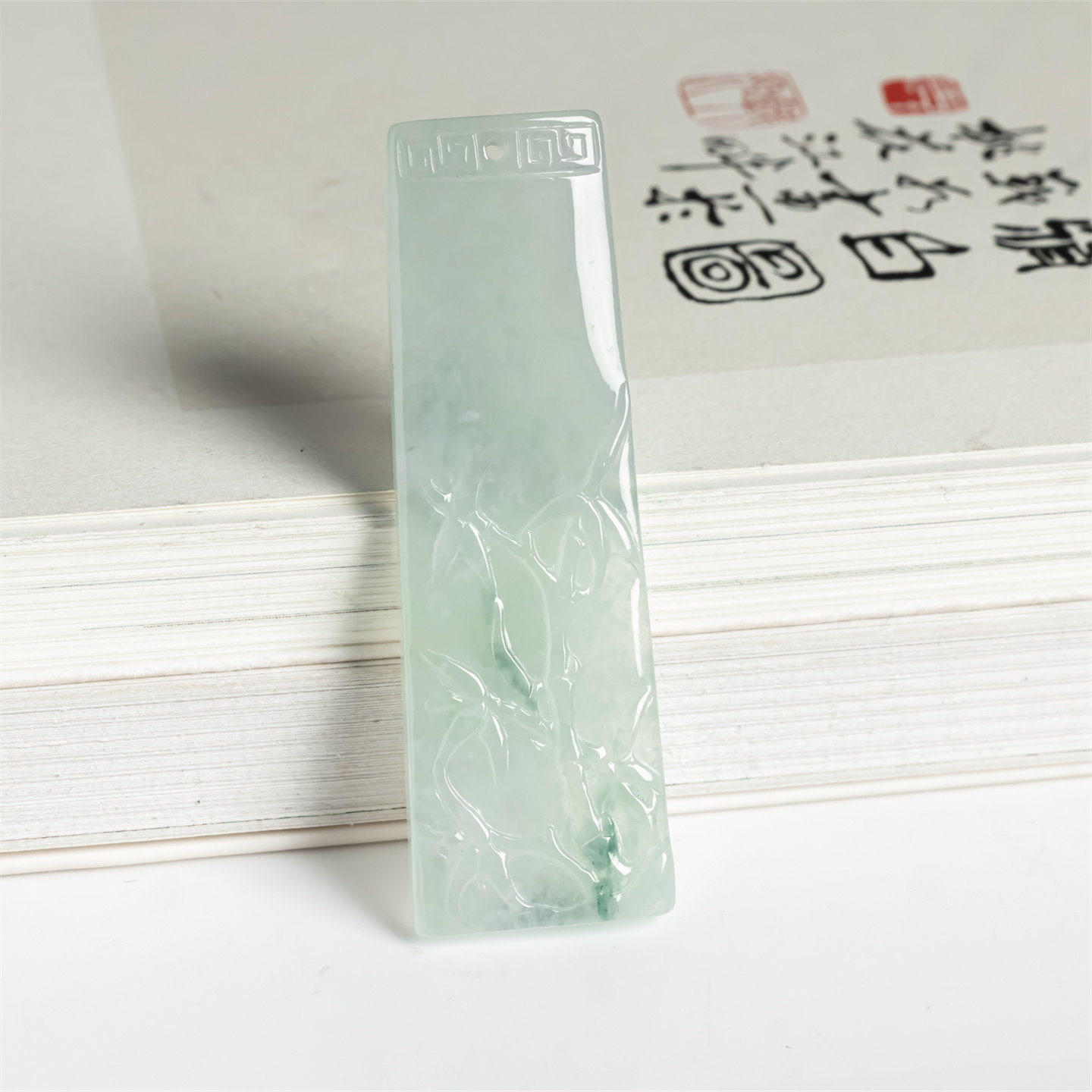 缅甸天然翡翠a货冰种飘花竹节无事牌吊坠男女款平安牌翡翠挂件