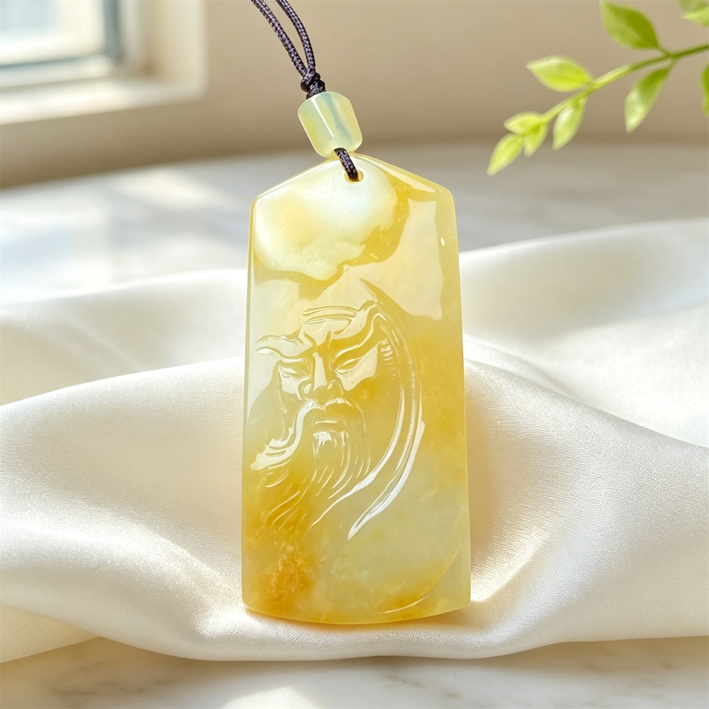 翠贵人冰种鸡油黄关公如意吊坠