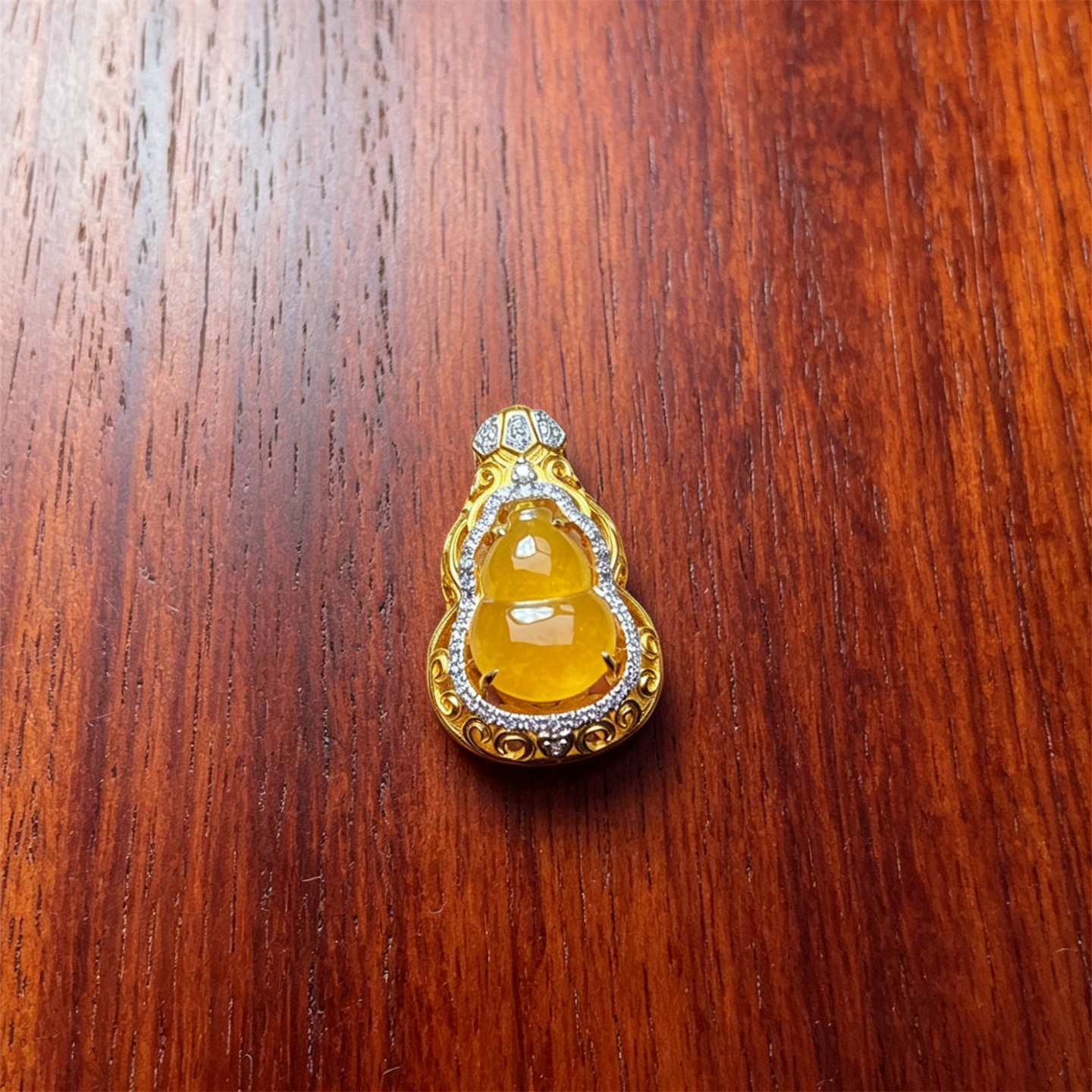 缅甸天然翡翠a货冰种黄翡18K葫芦如意吊坠男女款冰黄福禄双全挂件