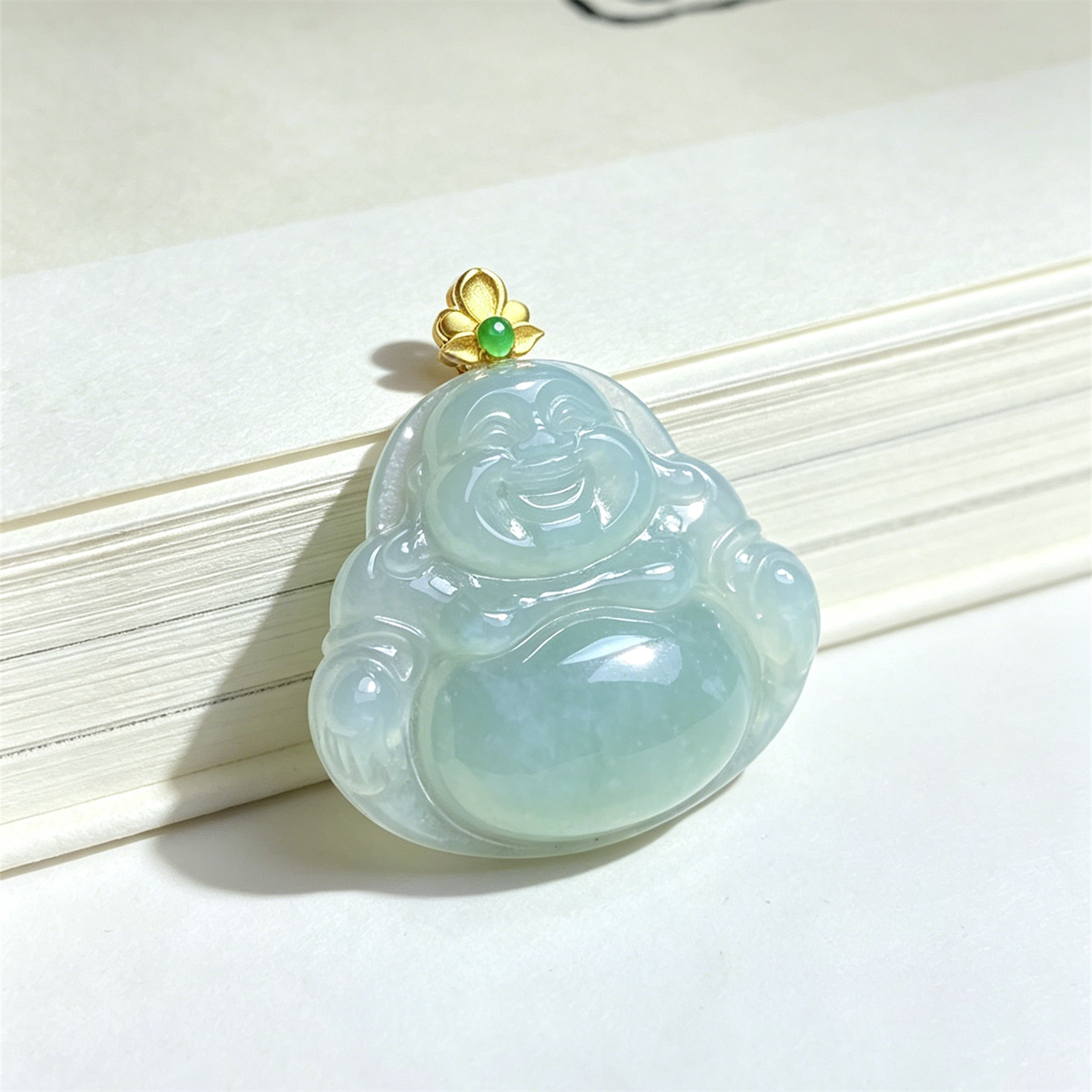 缅甸天然翡翠a货冰糯种老坑18K女款弥勒佛吊坠平安大肚笑佛挂件