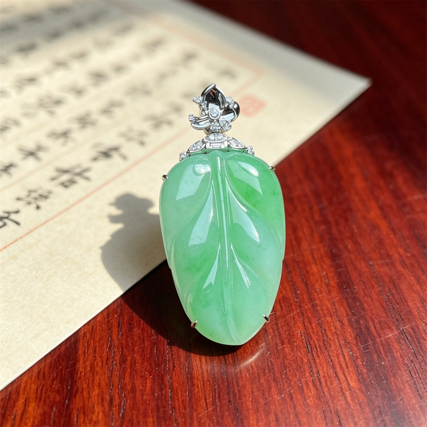 翠贵人18K冰种阳绿金枝玉叶吊坠