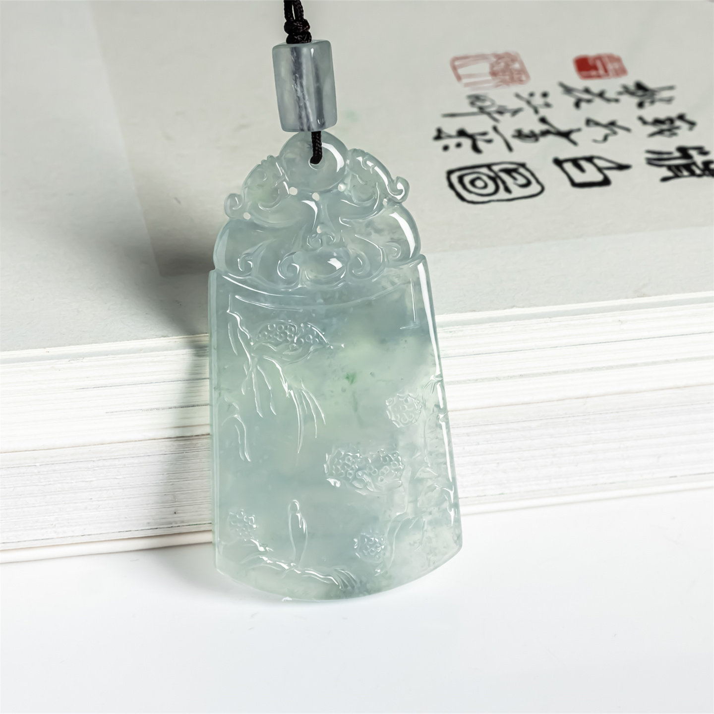 缅甸天然翡翠a货冰种冰透山水意境牌吊坠男女款老坑平安牌挂件