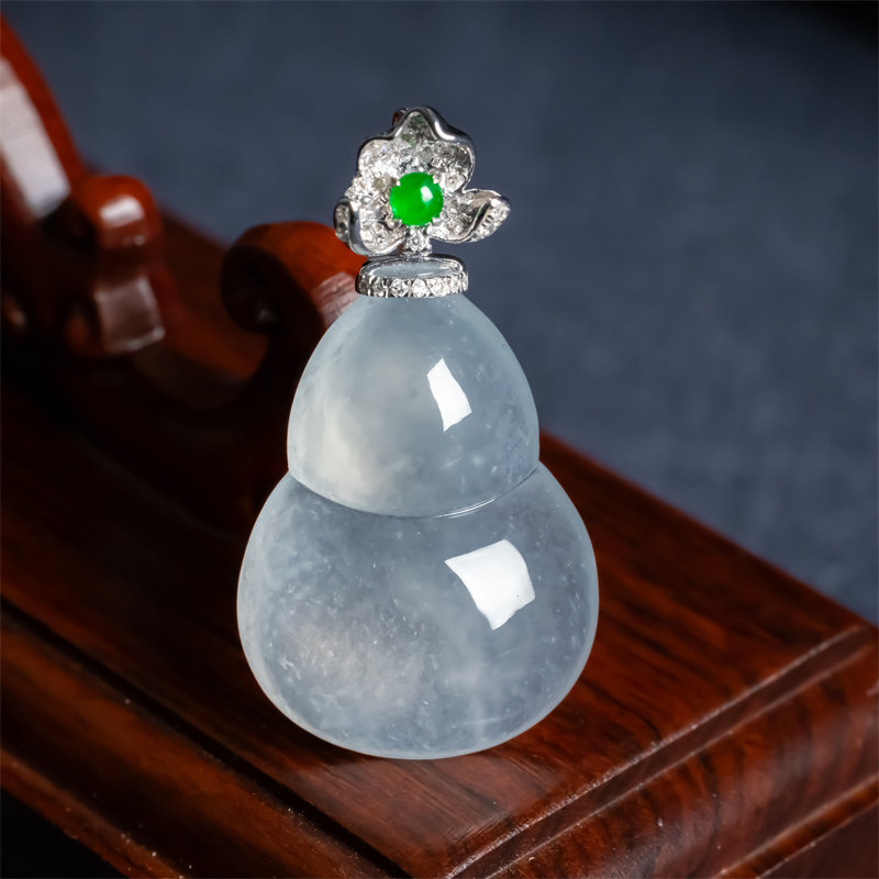 天然翡翠A货冰种冰透老坑葫芦18K吊坠缅甸玉石高档男女款如意挂件