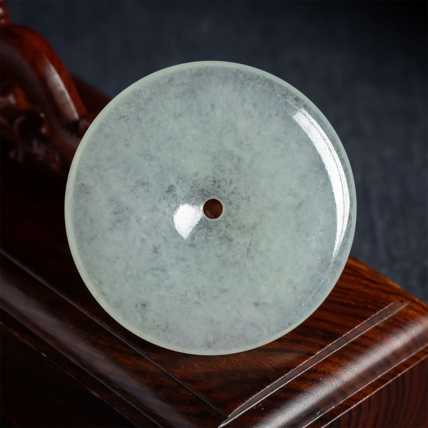 缅甸天然翡翠A货冰种雪花棉平安扣吊坠男女款冰透圆扣翡翠玉挂件