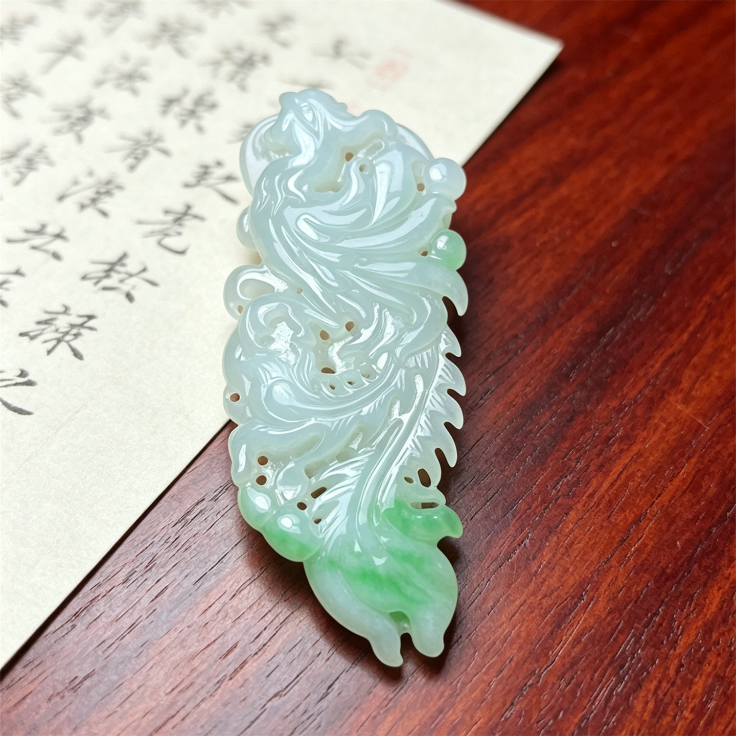 缅甸天然翡翠a货冰糯阳绿凤凰如意吊坠大件冰绿女款望女成凤挂件
