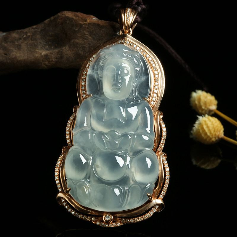 翠贵人缅甸玉石天然翡翠冰种观音如意吊坠 正品a货观音挂件男款