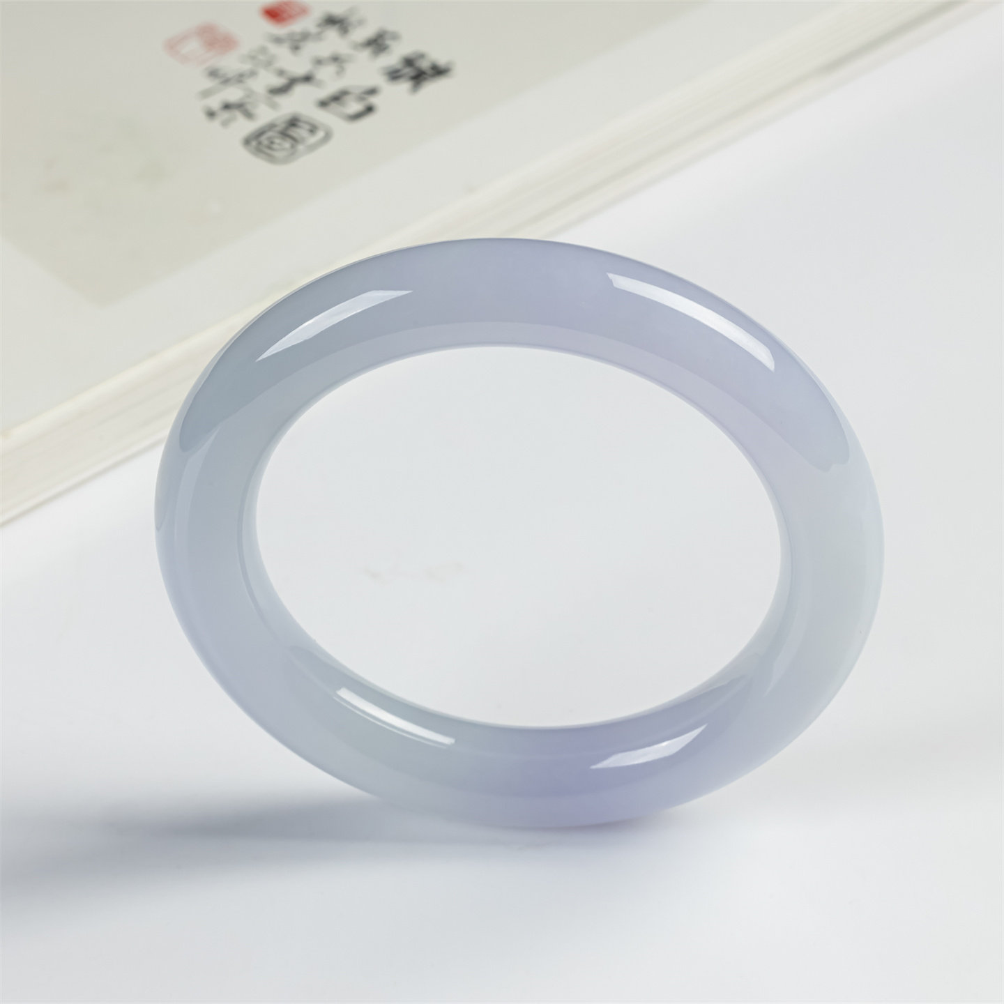 缅甸天然翡翠a货冰种紫罗兰圆条55.5圈翡翠手镯女款高档冰紫圆镯