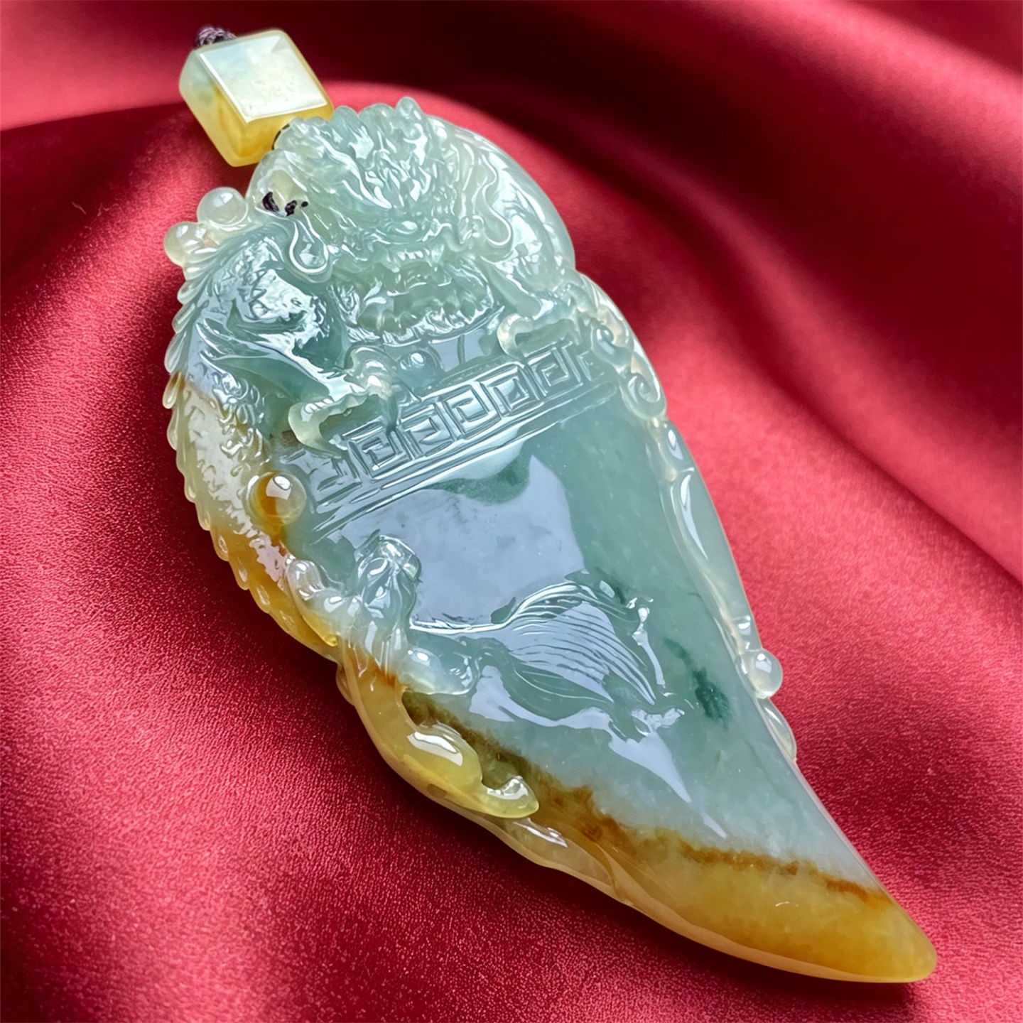 翠贵人冰糯种老坑三彩龙牙如意吊