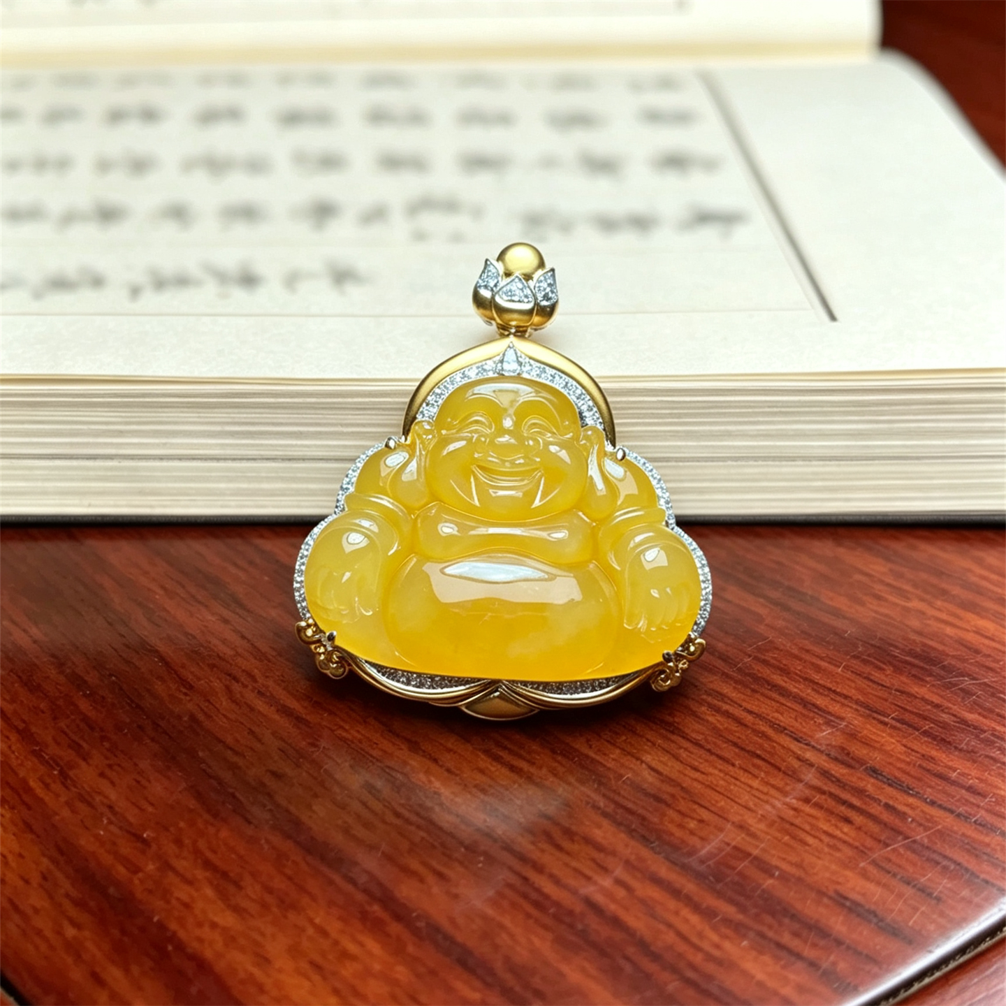 翠贵人18K冰种黄翡弥勒佛吊坠
