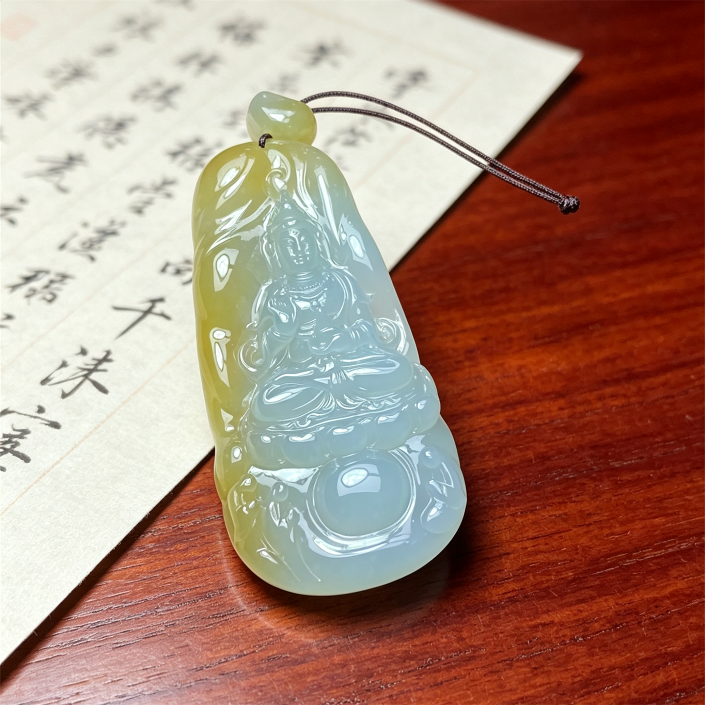缅甸天然翡翠a货冰种双彩黄翡观音菩萨吊坠男女款老坑平安玉挂件