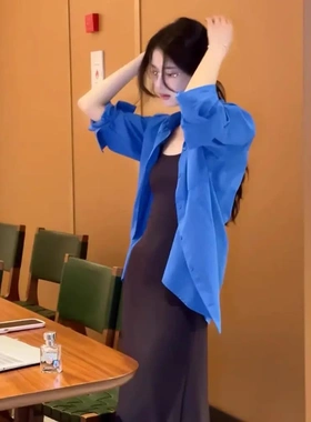 克莱因蓝色衬衫上衣外套开衫女2026新款夏季防晒衬衣法式气质宽松