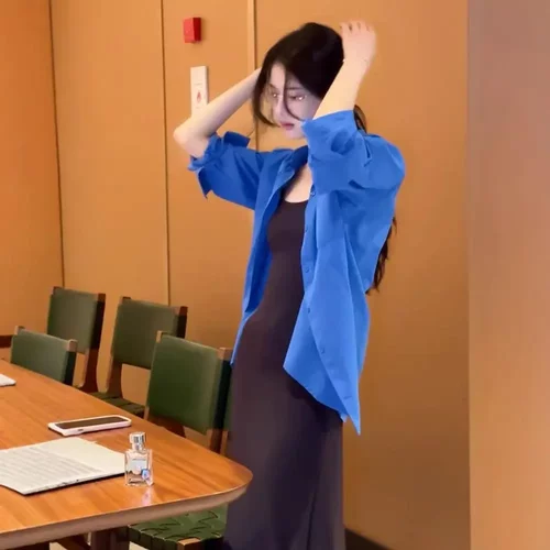 克莱因蓝色衬衫上衣外套开衫女2026新款夏季防晒衬衣法式气质宽松