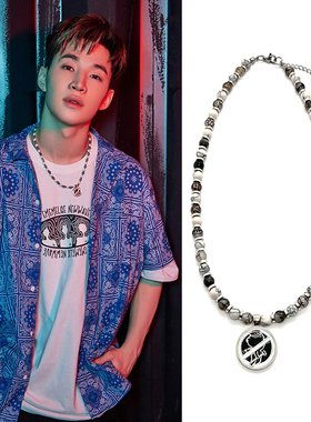 刘宪华同款玛瑙男女钛钢项链