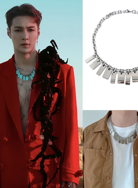 张艺兴同款国潮钛钢吊牌嘻哈项链