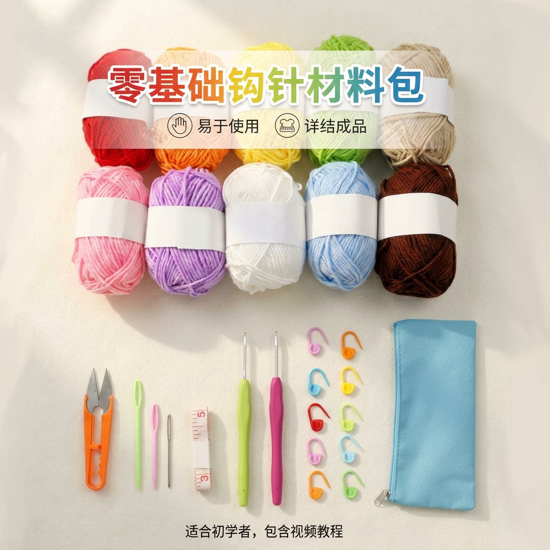 新手毛线钩针套装工具材料包图片