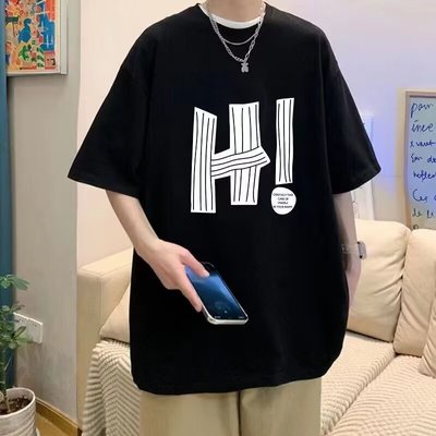 青少年男款短袖t恤男新款纯棉重磅潮牌初中高中学生宽松半袖上衣