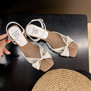 「卡鹿莉 KLULI」编织凉鞋女复古夏季新款外穿露趾罗马鞋高跟鞋