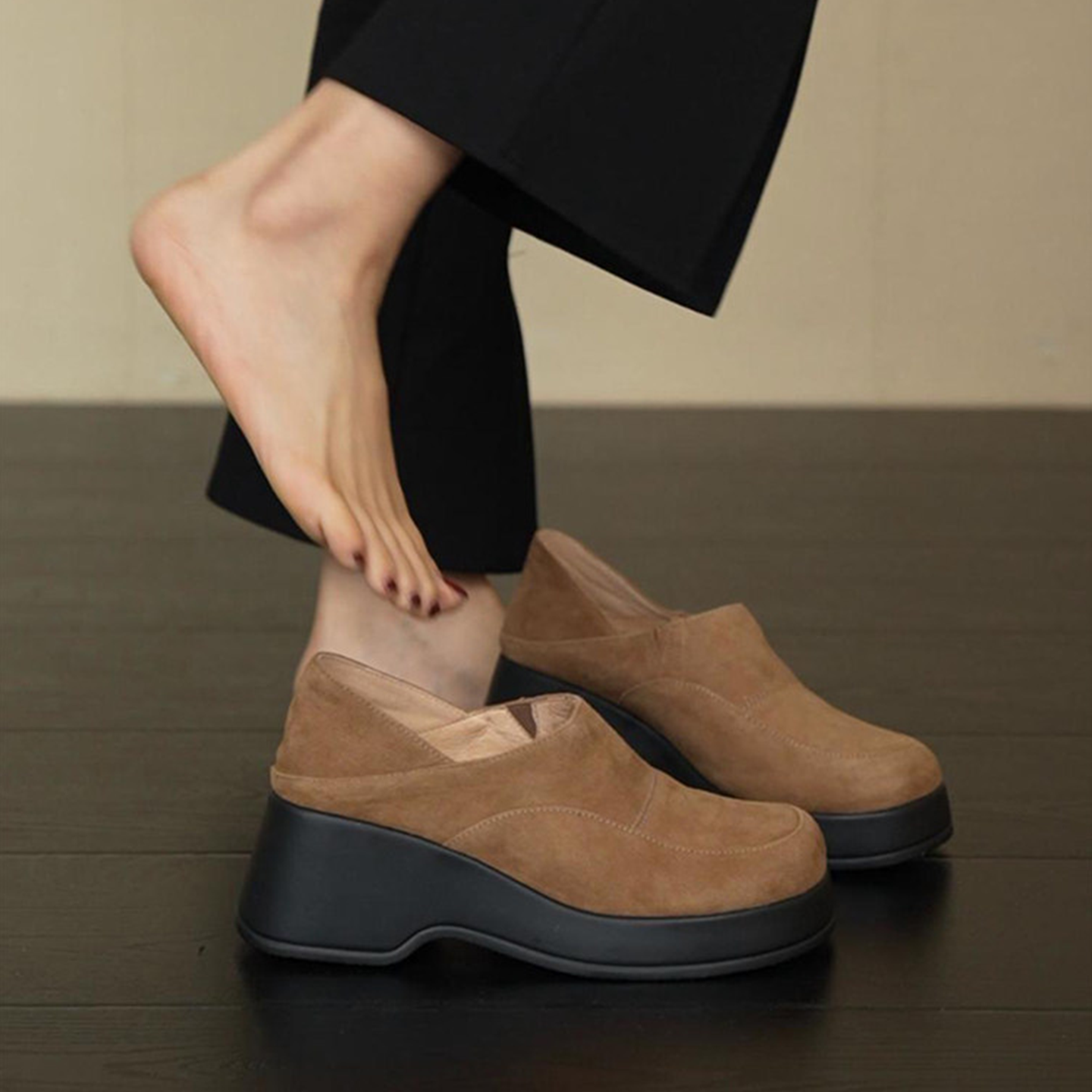 「卡鹿莉 KLULI」厚底一脚蹬乐福鞋女深口单鞋通鞋复古圆头小皮鞋,女鞋,深口单鞋,淘宝优惠券,粉丝福利购,淘宝优惠卷