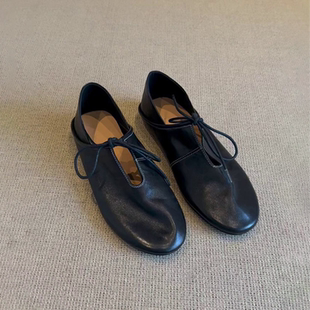 「卡鹿莉 KLULI」复古平底两穿小皮鞋女系带镂空圆头玛丽珍奶奶鞋