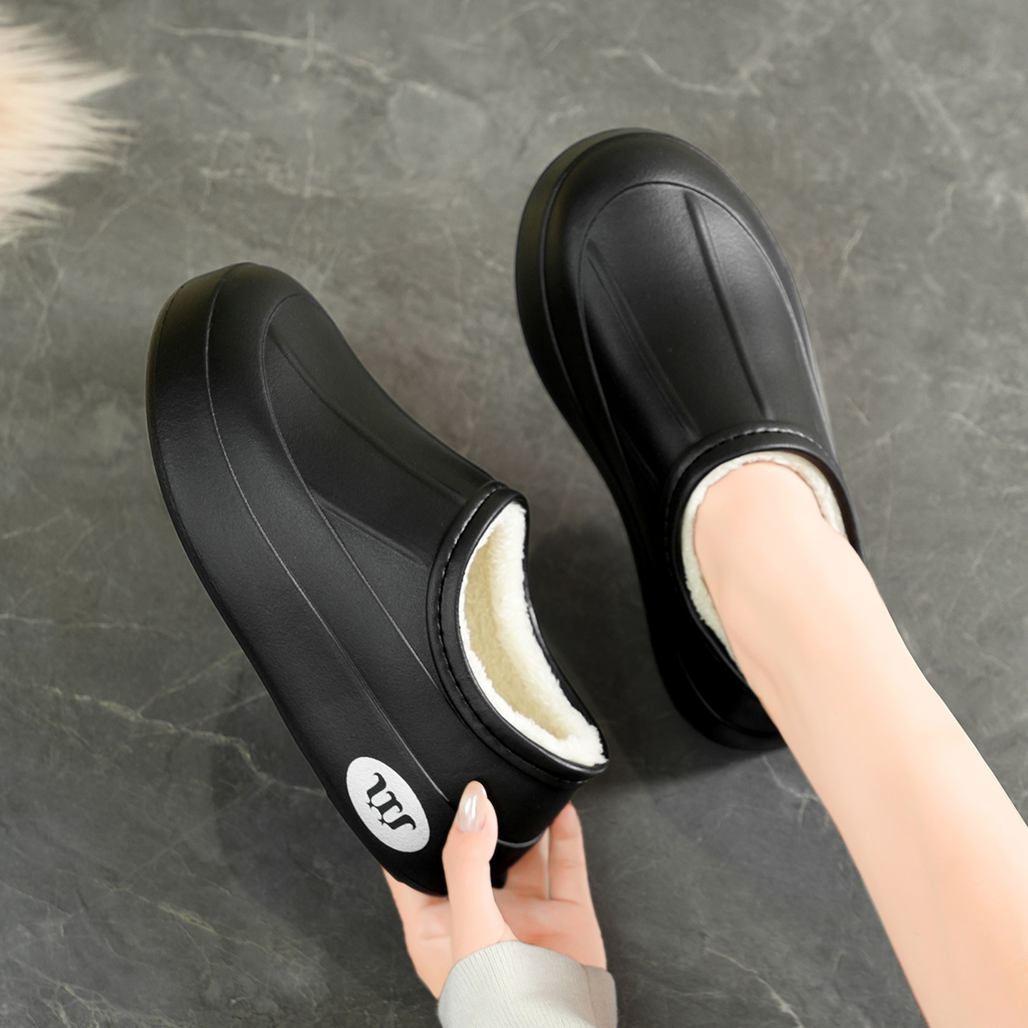 防滑防水冬季包跟棉拖鞋毛毛保暖