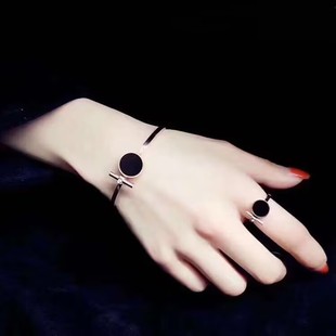 开口手镯戒指女 钛钢18K玫瑰金简约学生日韩版森系百搭个性不掉色