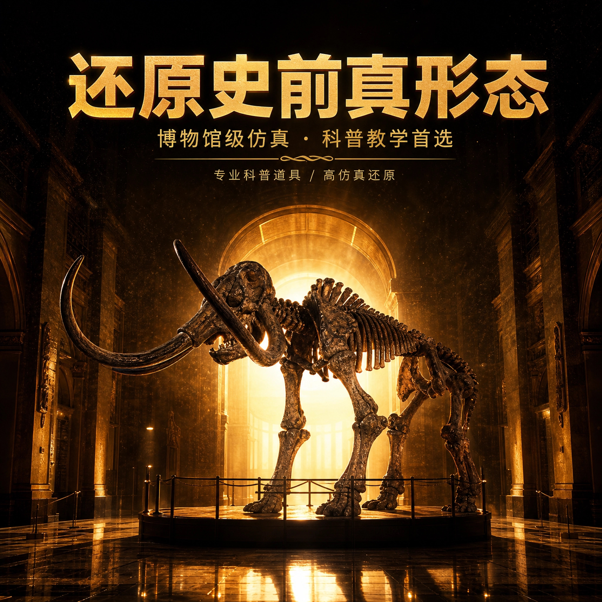 博物馆级仿真猛犸象骨骼化石摆件
