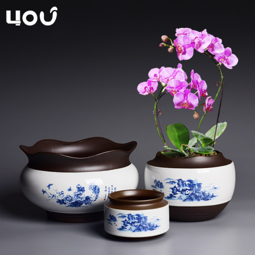 中国风紫砂蝴蝶兰专用花盆陶瓷