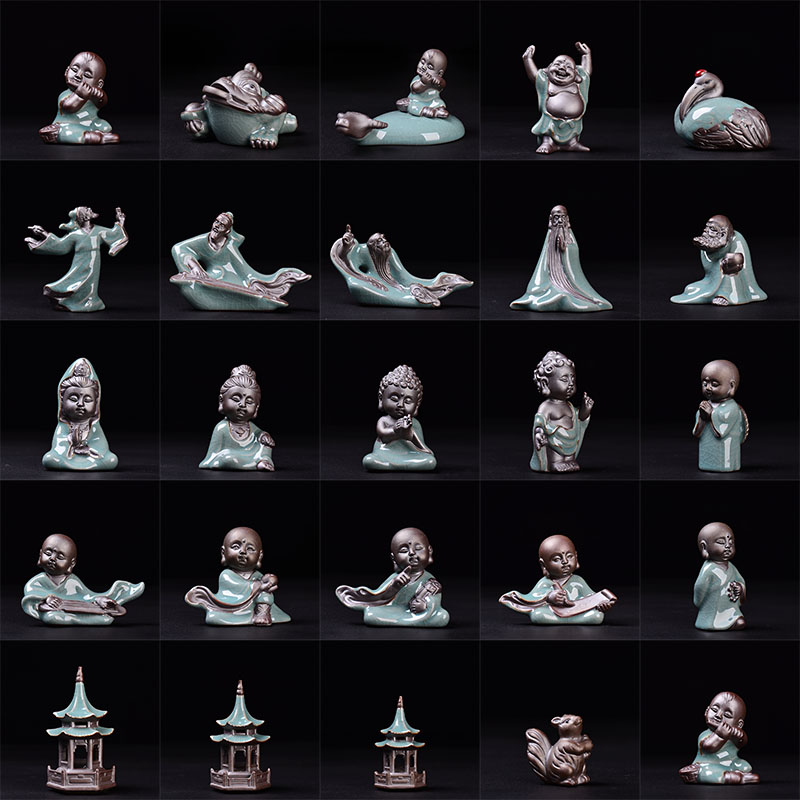 哥窑花宠禅意风陶瓷小和尚盆景