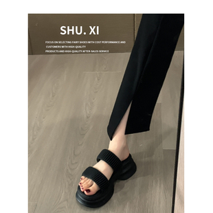 女2024新款 夏季 外穿黑色高级感法式 厚底拖鞋 绝美增高时尚 泰国凉鞋