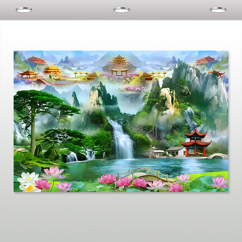 堂口供桌山水画佛仙堂无活物贴画客厅亭子佛仙堂背景墙自粘画定制,个性定制/设计服务/DIY,写真/海报印制,淘宝优惠券,粉丝福利购,淘宝优惠卷