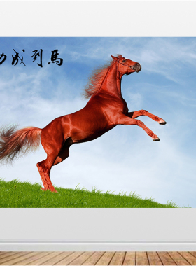 红马装饰画红色骏马背景墙贴画水中奔马办公室自粘画马到成功挂画