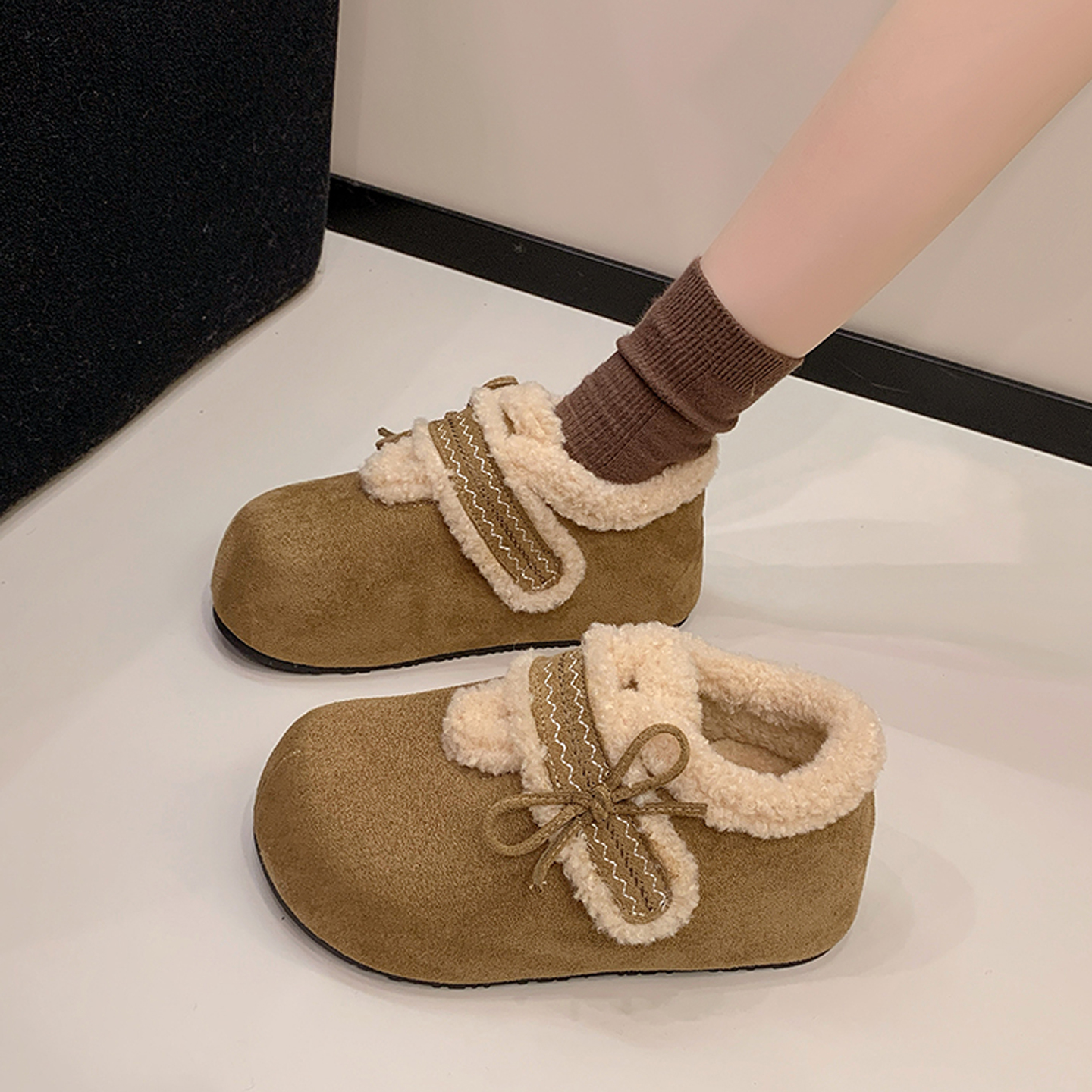 厚底内增高魔术贴加绒勃肯鞋棉鞋