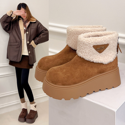 厚底增高雪地靴女款2025年冬季新款加绒加厚勃肯短靴保暖毛毛棉鞋