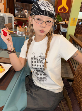 local aliens外星沙龙美式复古卡通印花短袖圆领正肩显瘦t恤上衣