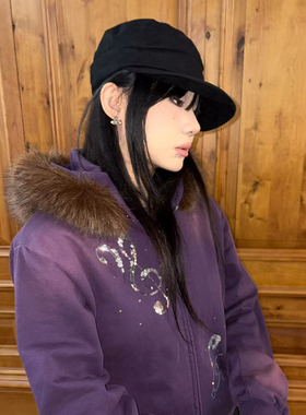 local aliens外星沙龙美式复古麂皮绒马术帽时尚褶皱弯檐骑士帽