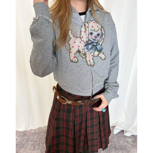 local 复古可爱小狗印花短外套宽松连帽卫衣 aliens外星沙龙美式