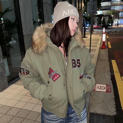 local aliens外星沙龙美式复古贴布刺绣徽章棉服外套毛领派克服