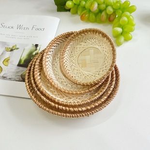 竹编装馒头果盘馒头筐竹藤竹筐篮子小碟子家用馒头圆形干果盘托盘