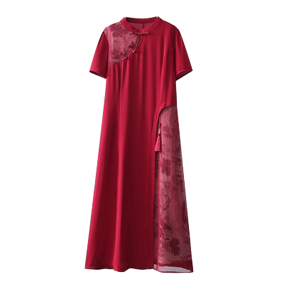 妈妈夏装国风改良旗袍连衣裙