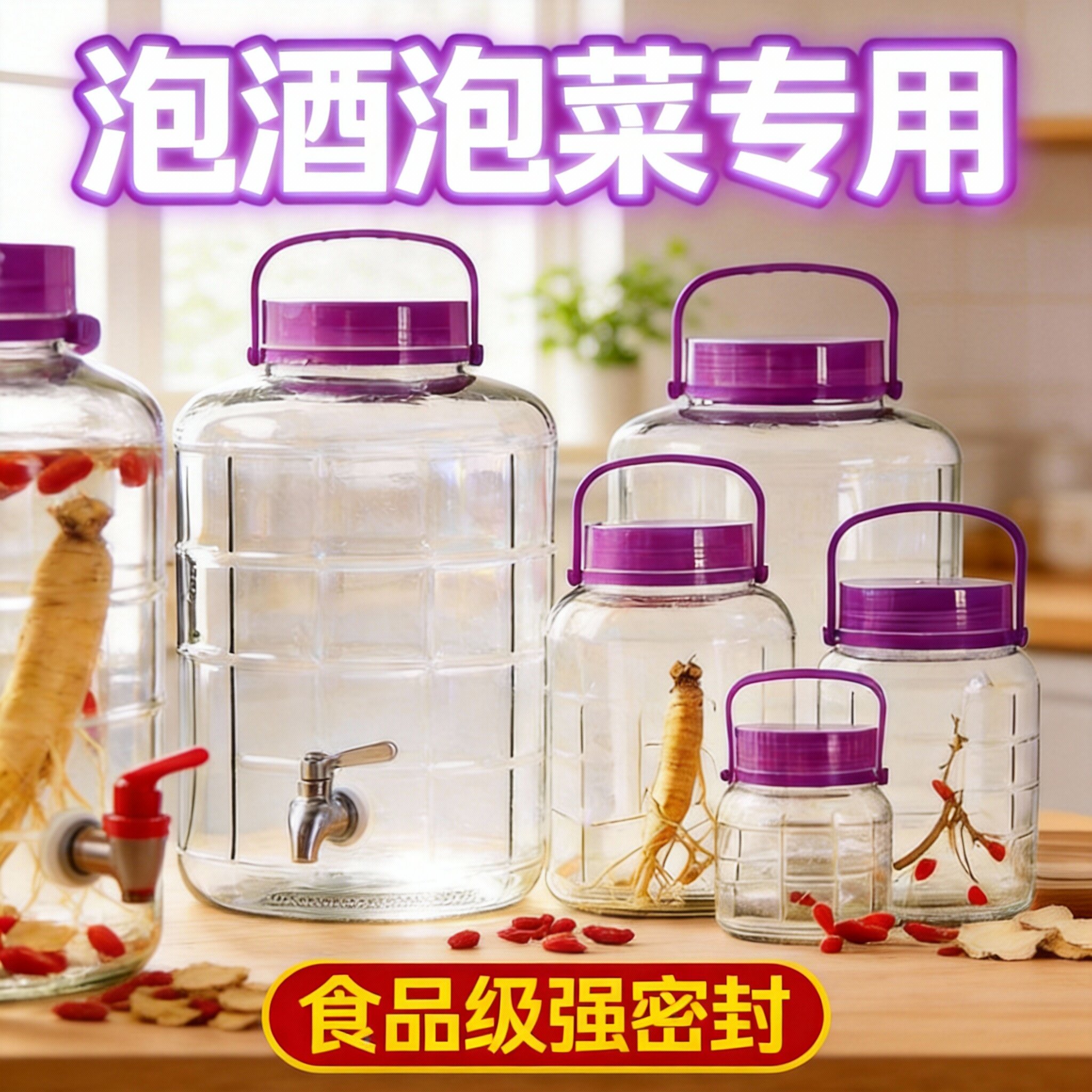 瓶泡菜玻璃瓶食品级密封罐储物玻璃罐带盖酒罐罐子家用