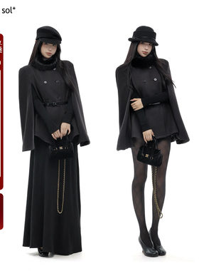 Via del sol 优雅千金可拆卸毛毛领斗篷大衣女秋冬季短款上衣外套