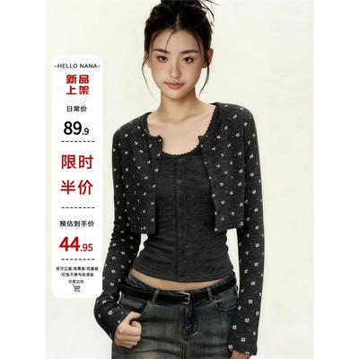hellona碎花短款针织开