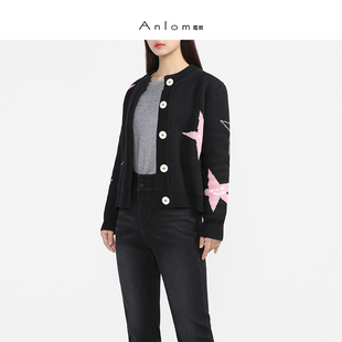 Anlom/娅奴秋冬针织开衫外套女短款可爱秋冬圆领针织长袖上衣