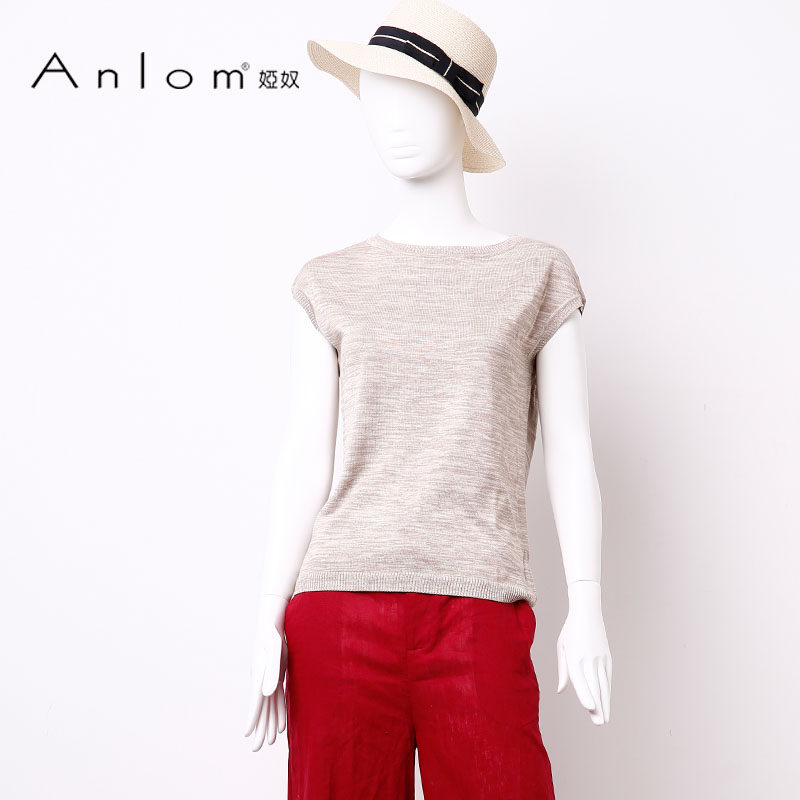 Anlom/娅奴2018年夏季新针织衫女休闲短袖桑蚕丝针织衫女真丝套衫