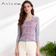 新款 Anlom 气质女士桑蚕丝针织衫 秋季 娅奴针织上衣女时尚 圆领修身
