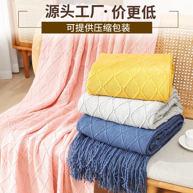 跨境毛毯办公室午休流苏抱毯子秋冬轻奢毛绒沙发线毯blanket