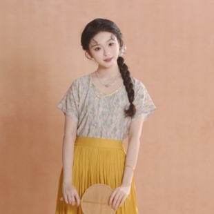 汉墨记原创【菱格】唐褙子短袖日常人棉垂领衫通勤唐制汉服上衣女